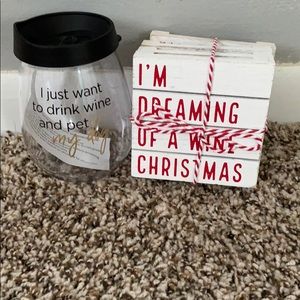 Coasters and stemless wine glass
